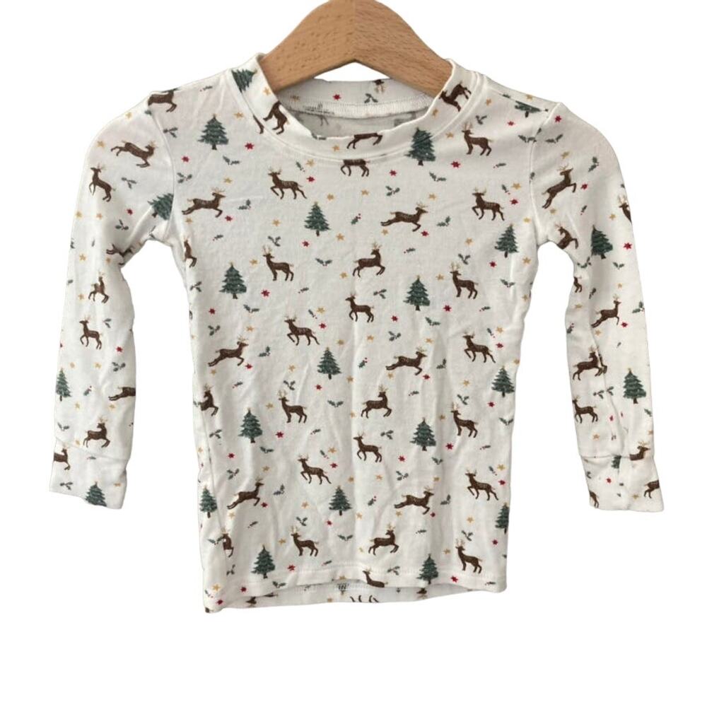 Plain Jane Long Sleeve Modal Holiday Tee - Reindeer Trees - White - 12-18M